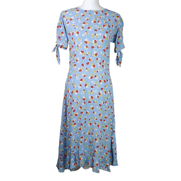 Anthropologie Faithful The Brand SZ 4 Erin Ditzy Print Midi Dress Blue - Picture 2 of 8